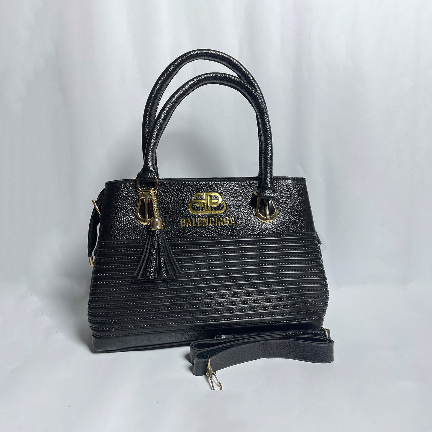 Taupe Textured Handbag for Women – Balenciaga Style Shoulder & Hand Carry Bag with Tassel & Strap