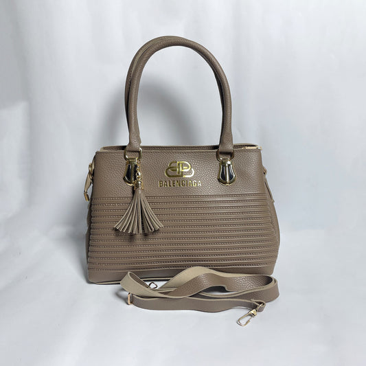 Taupe Textured Handbag for Women – Balenciaga Style Shoulder & Hand Carry Bag with Tassel & Strap