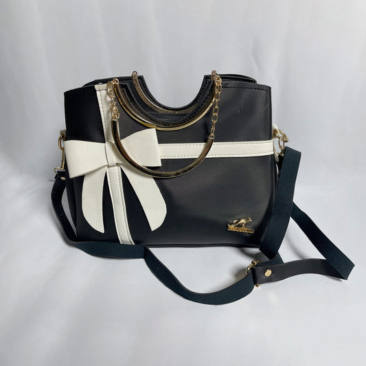 Pastel Mauve Bow Handbag for Women – Stylish Designer-Inspired Bag with Gold Ring Handle & Shoulder Strap